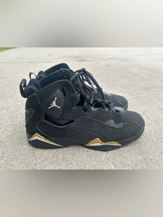 JORDAN Kids Black High-Top Sneakers with Gold Accents - Picture 2 of 5